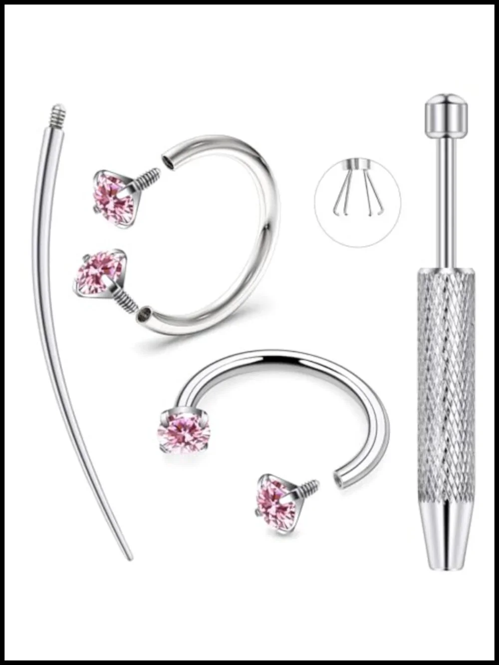 Titanium Double Gem Horseshoe Nose Ring 16G Hypoallergenic Piercing Jewelry